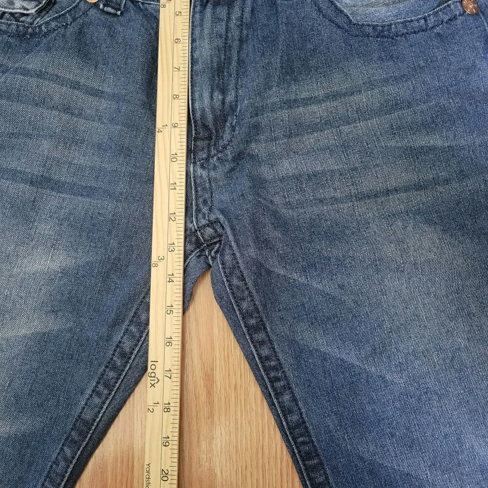 True Religion Mens Denim Shorts Sz 34 Blue‎ Jean Medium Wash Whiskers
